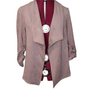 Alfani Faux suede open jacket Size M collar tan double gathered up sleeve